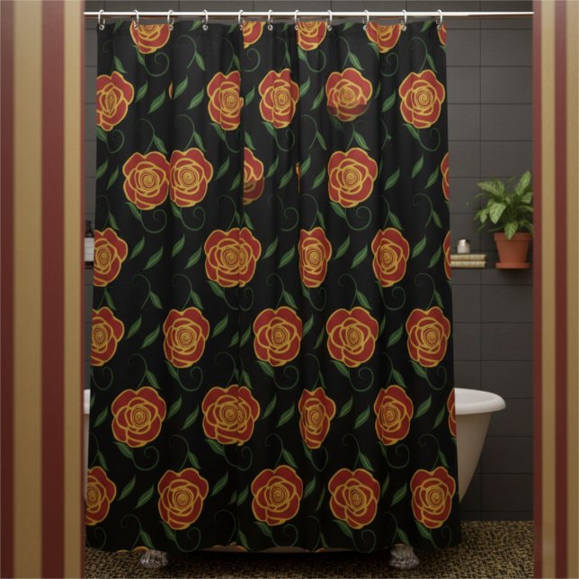 Rote Rosen auf Schwarz Duschvorhang (Soft, romantic & feminine. Red roses on black will make your bathroom romantically beautiful.)