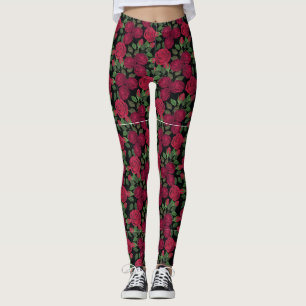 Rote Rosen auf schwarz. Leggings