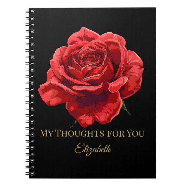 Rote Rosen auf Schwarz mit Gold-Script Personalisi Notizblock (Vorderseite)
