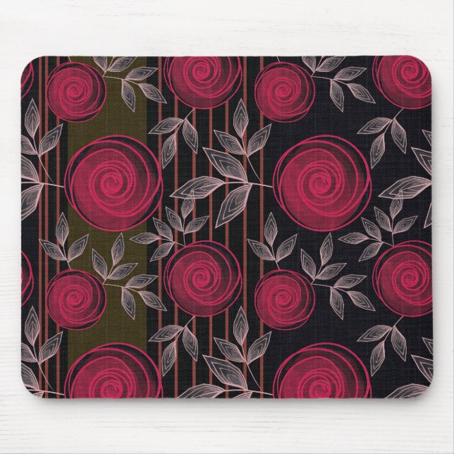 Rote Rosen auf schwarz. Mousepad (Vorne)