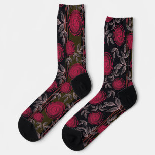 Rote Rosen auf schwarz. Socken