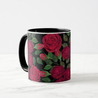 Rote Rosen auf schwarz. Tasse