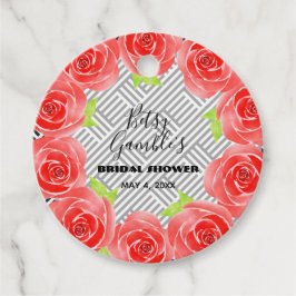 Rote Rosen auf Schwarz-weißen Streifen Derby-Party Geschenkanhänger