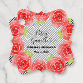 Rote Rosen auf Schwarz-weißen Streifen Derby-Party Geschenkanhänger