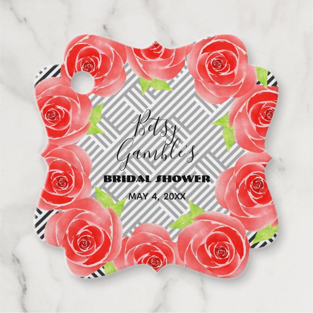 Rote Rosen auf Schwarz-weißen Streifen Derby-Party Geschenkanhänger (Vorderseite)