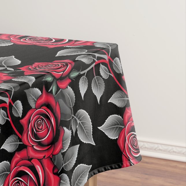 Rote Rosen auf schwarzem Hintergrund Tischdecke (Beispiel)