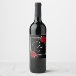 Rote Rosen auf schwarzer Hochzeit Weinetikett