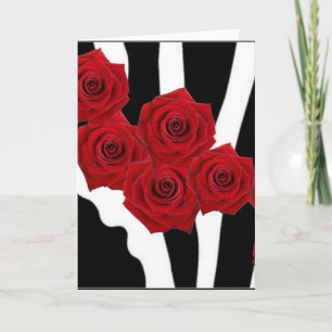 ROTE ROSEN AUF SCHWARZWEISS-ZEBRA-DRUCK KARTE
