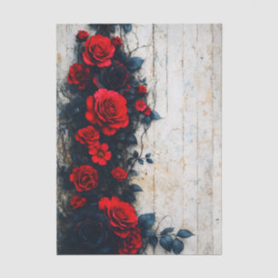 Rote Rosen auf verwittertem Holz FE3L Decoupage Seidenpapier