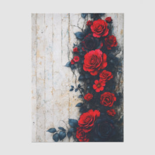Rote Rosen auf verwittertem Holz FE3R Decoupage Seidenpapier
