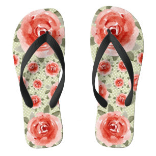 Rote Rosen auf weißen und Limonen Punkten Flip Flo Flops