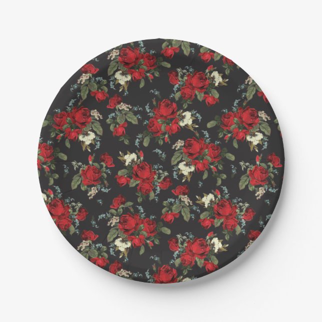 ROTE ROSEN & BABY BATH FLORAL PAPIERPLATTE PARTY PAPPTELLER (Vorderseite)