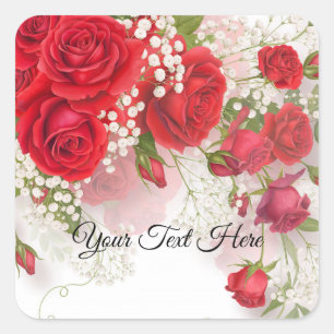 Rote Rosen & Babyatmung Elegante Florale Hochzeit  Quadratischer Aufkleber