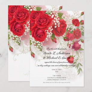 Rote Rosen & Babyatmung Elegante Hochzeitsblumen  Einladung