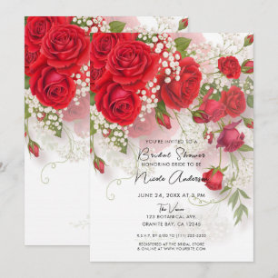 Rote Rosen & Baby's Atem Elegante Florale Hochzeit Einladung