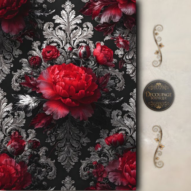 Rote Rosen Barock Dekupage Seidenpapier (Red Rose Baroque Decoupage Tissue Paper)
