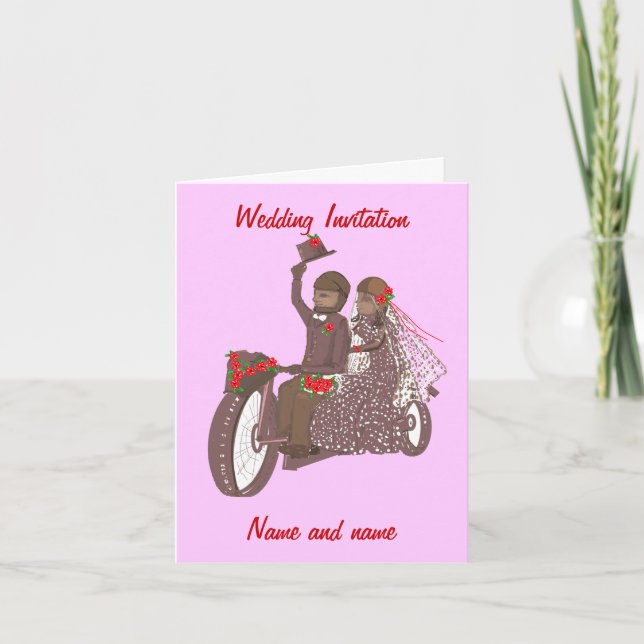 Rote Rosen-Biker oder Motorrad-Hochzeitskarten Einladung (Vorderseite)