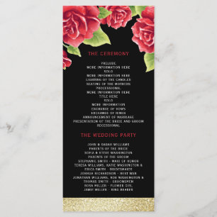 Rote Rosen Black & Gold Glitzer Hochzeitsprogramm Programm