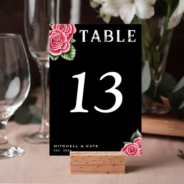 Rote Rosen Black Wedding Tischnummer (Red Roses Black Wedding Table Number
)