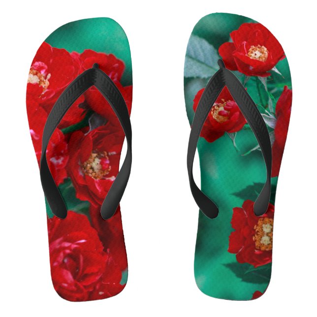 Rote Rosen Blassgrüne Blätter Flip Flops (Fußbett)