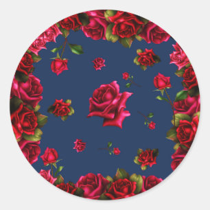 Rote Rosen Blaue Shabby Chic Hochzeit Geschenk zur Runder Aufkleber