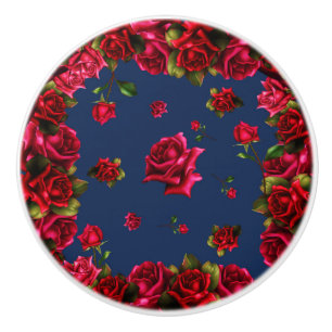 Rote Rosen Blauer Shabby Chic Glam Land Keramikknauf
