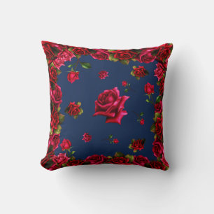 Rote Rosen Blaues Shabby Chic Blumenglam Kissen