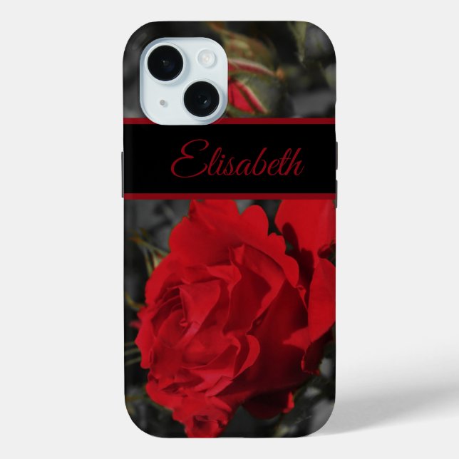 rote Rosen blühen auf dunkelgrau Case-Mate iPhone Hülle (Rückseite)