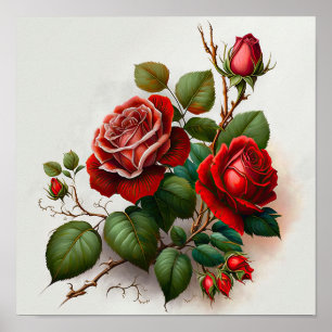 Rote Rosen Blume Art Print Poster