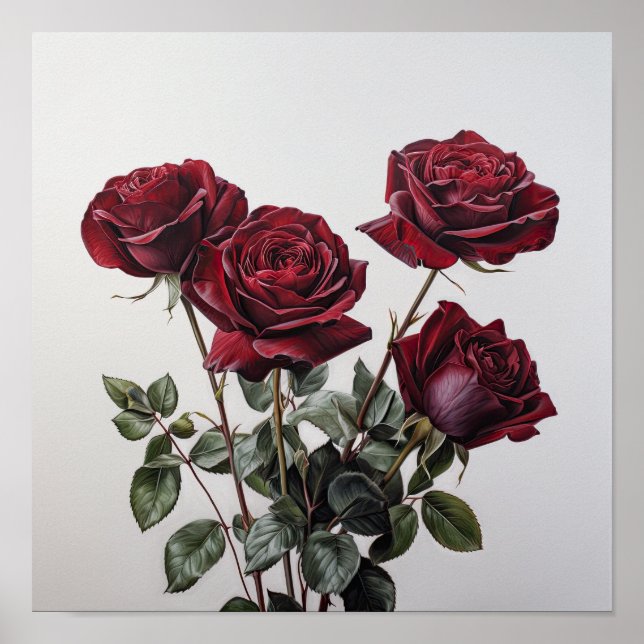 Rote Rosen Blume Art Print Poster (Vorne)