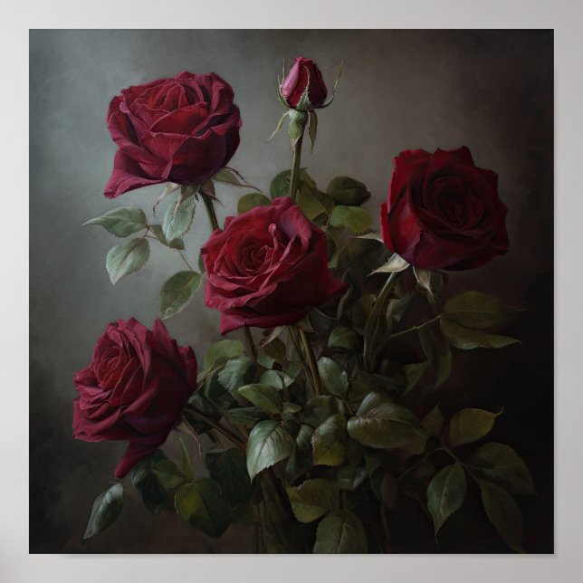 Rote Rosen Blume Art Print Poster (Vorne)