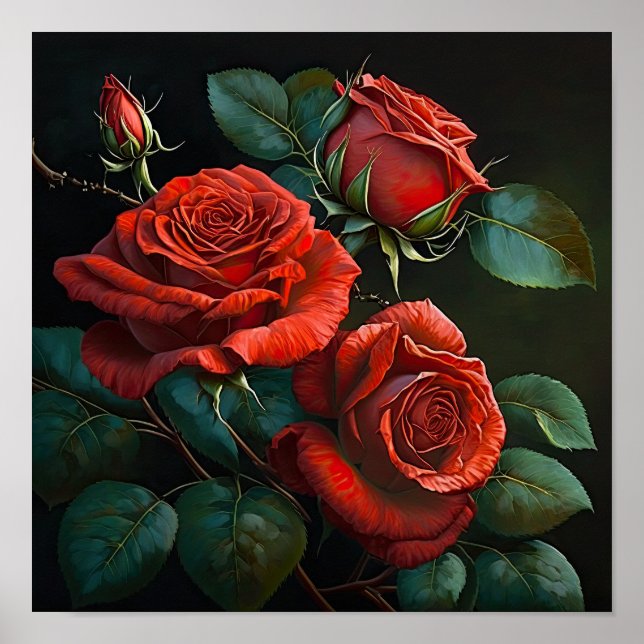 Rote Rosen Blume Art Print Poster (Vorne)