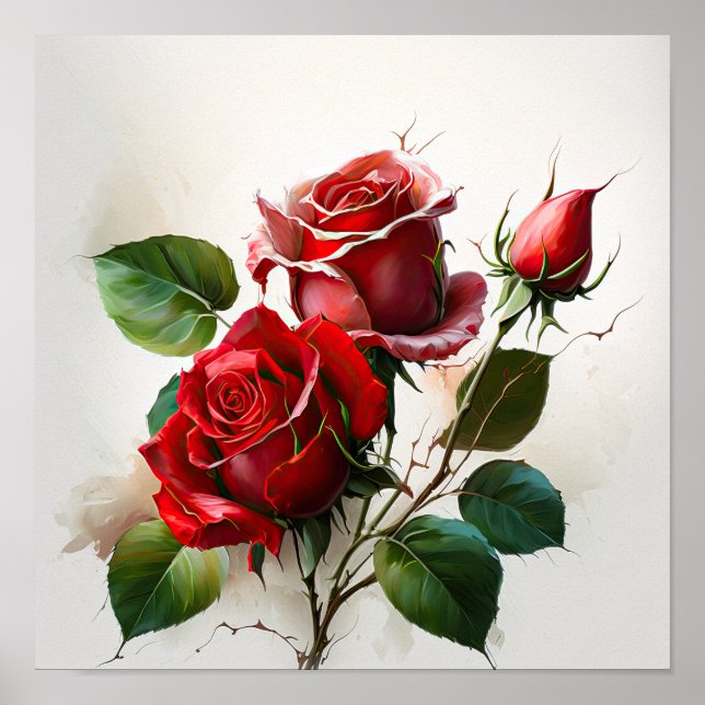 Rote Rosen Blume Art Print Poster (Vorne)
