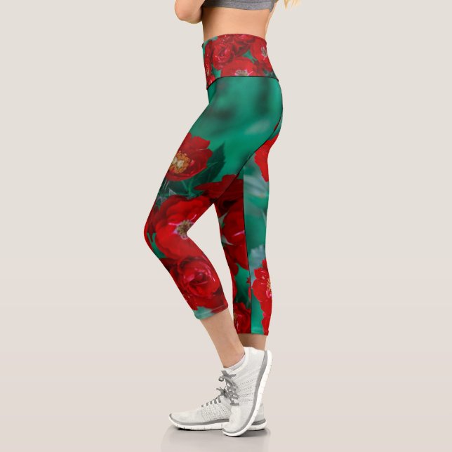 Rote Rosen Blume Capri Leggings (Links)