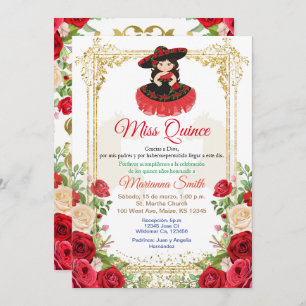 rote Rosen Blume Quinceanera Einladung,  Einladung