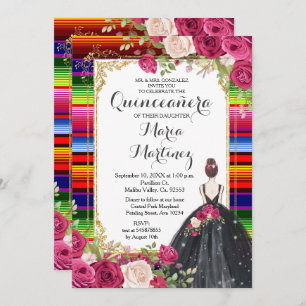 rote Rosen Blume Quinceañera Geburtstag Einladung