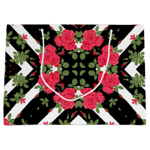 Rote Rosen Blume Schwarz-weiß bloral kaleidoskopis Große Geschenktüte