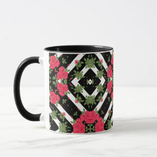 Rote Rosen Blume Schwarz-weiß bloral kaleidoskopis Tasse