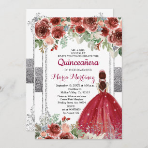 rote Rosen Blume Silver Quinceanera Einladung