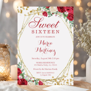 rote Rosen Blume Sweet 16. Geburtstagseinladung Einladung