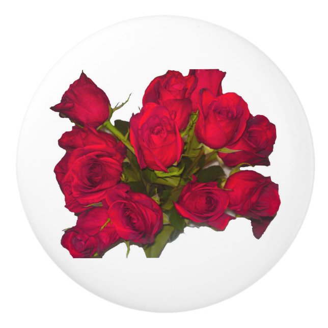 Rote Rosen Blume Türknopf Keramikknauf (Vorderseite)