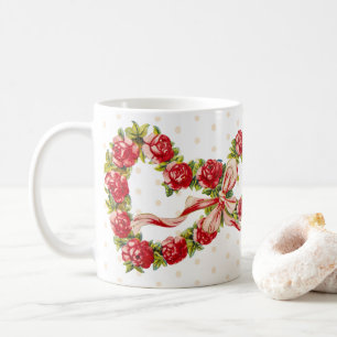 Rote Rosen Blumen Herz Kranz Elegant Süß Vintage Kaffeetasse