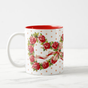 Rote Rosen Blumen Herz Kranz Elegant Süß Vintage Zweifarbige Tasse