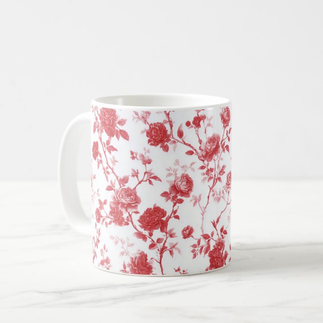 Rote Rosen Blumen Kaffeetasse (Vorderseite Links)