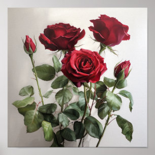 Rote Rosen Blumen Kunst Druck Poster