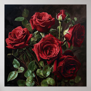 Rote Rosen Blumen Kunst Druck Poster