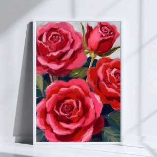 Rote Rosen Blumenbemalung Poster