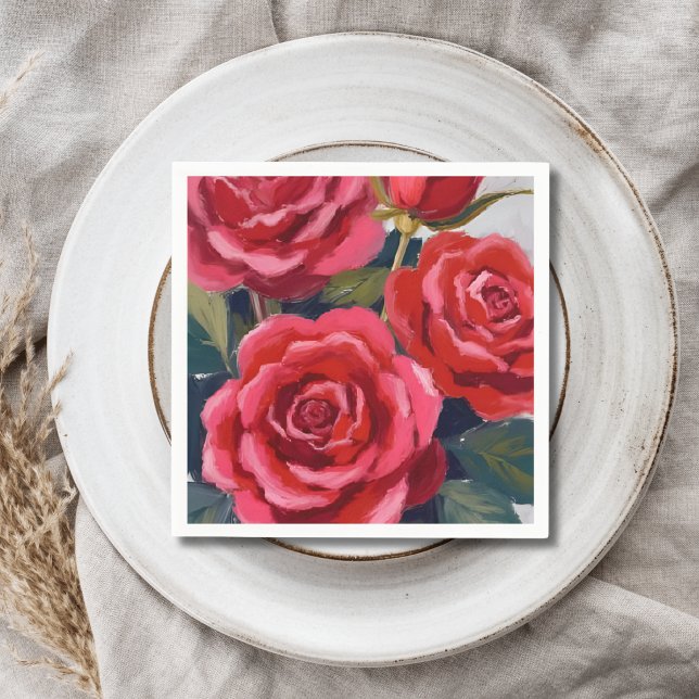 Rote Rosen Blumenbemalung Serviette (Von Creator hochgeladen)
