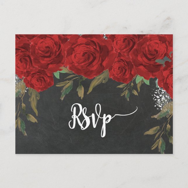 rote Rosen Blumenblätter Hochzeit Rsvp Postkarte (Vorderseite)