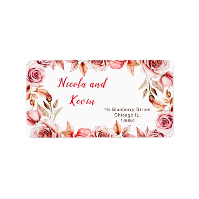 Rote Rosen Blumenhochzeit Adressaufkleber (Vorne)